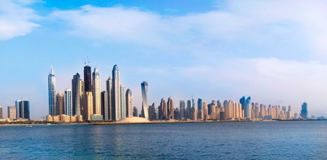 Dubai Marina Skyline from sea