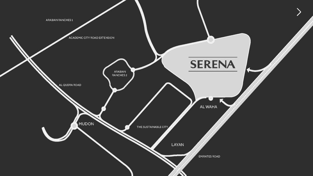 Serena Townhouses at Dubai Land by Dubai Properties -Location map