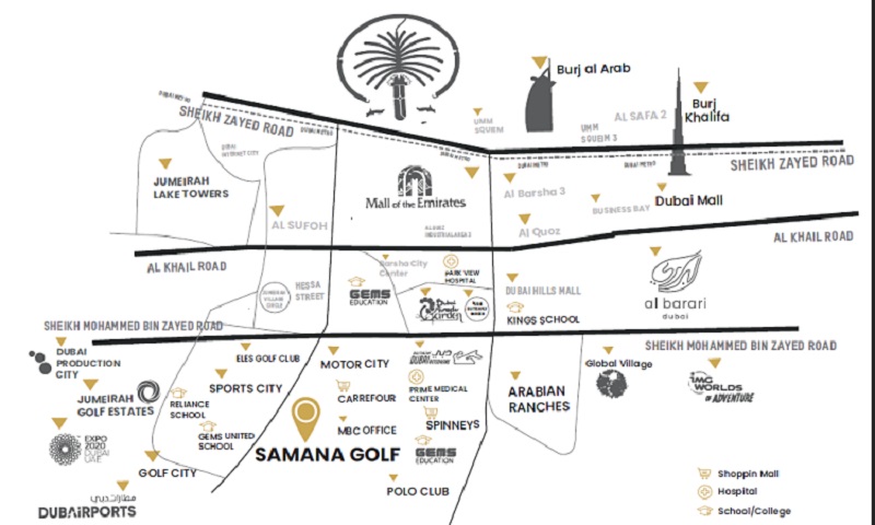 Samana Golf Avenue at Dubai Studio City DSC - Location