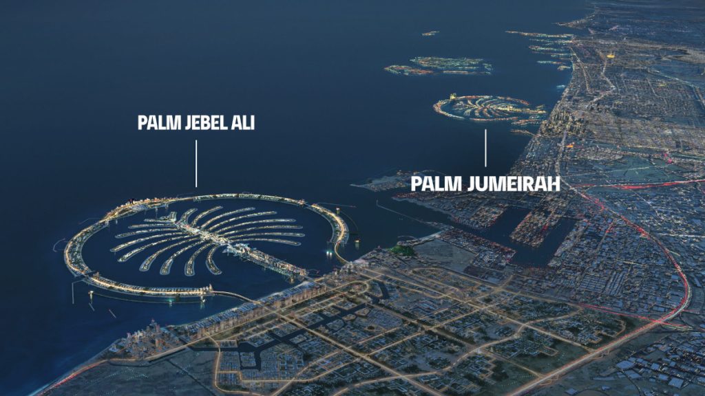 Palm Jebel Ali Dubai beachfront living mansions villas apartments properties
