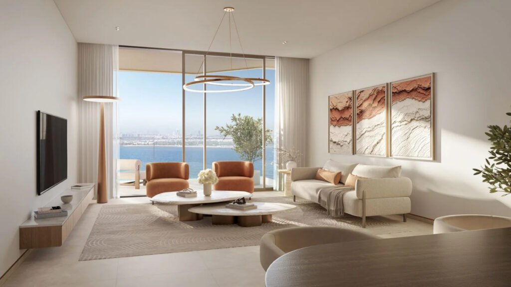 living room with view of the water - apartment