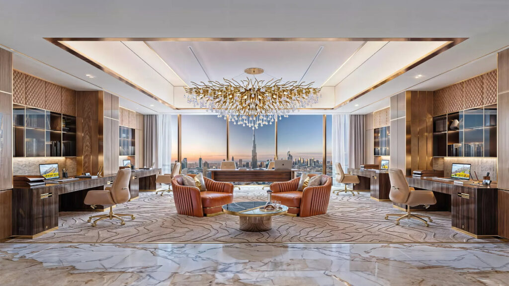 Burj Khalifa appears in the large window in the lounge - Bayz 102 by Danube Properties