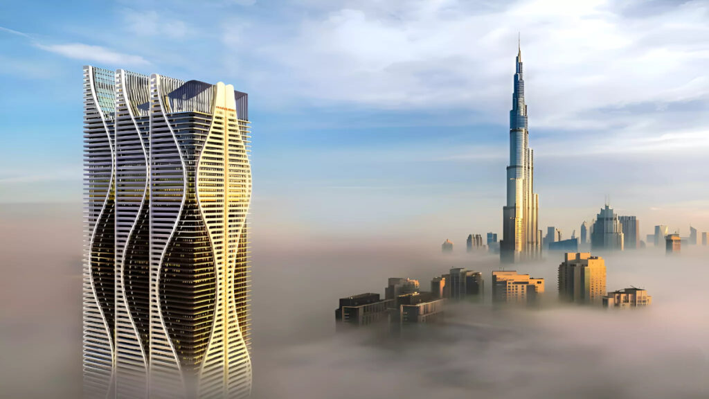above the sky showing Burj Khalifa and Bayz 102 top floors