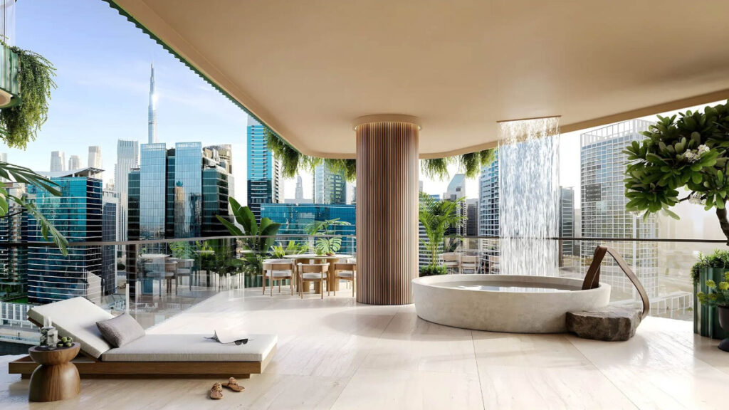 terrace with private jacuzzi - waterfall and view of skyline