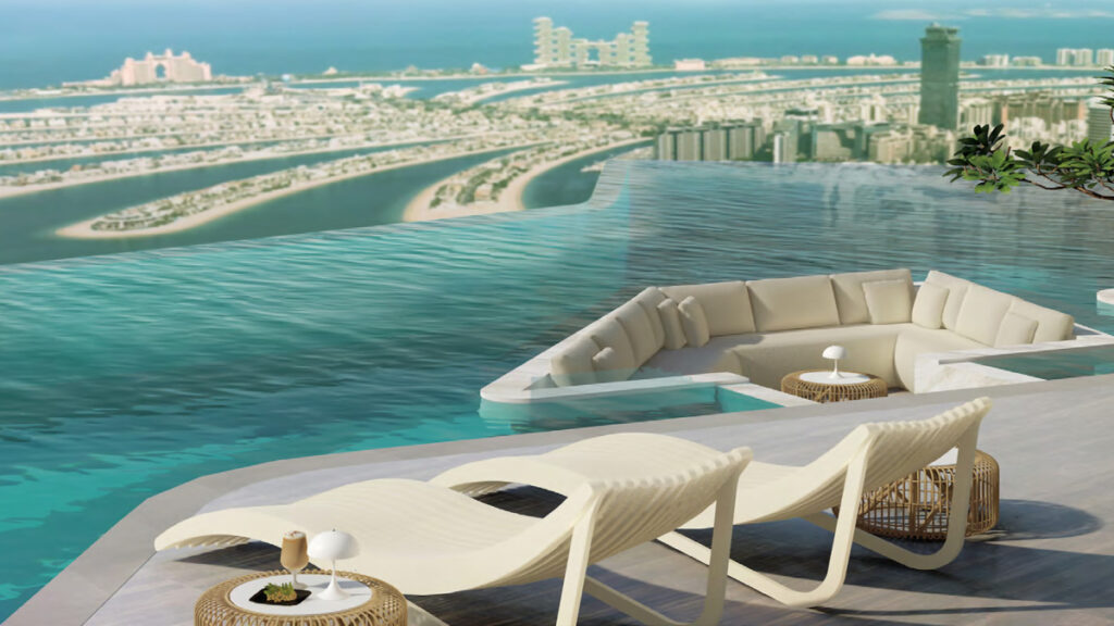 swimming pool - close up with view of Palm Jumeirah