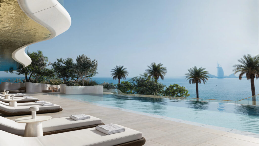 swimming pool with view of Burj Al Arab - Maison Margiela Residences