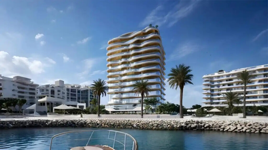 Maison Margiela Residences on Palm Jumeirah as it appears from the sea