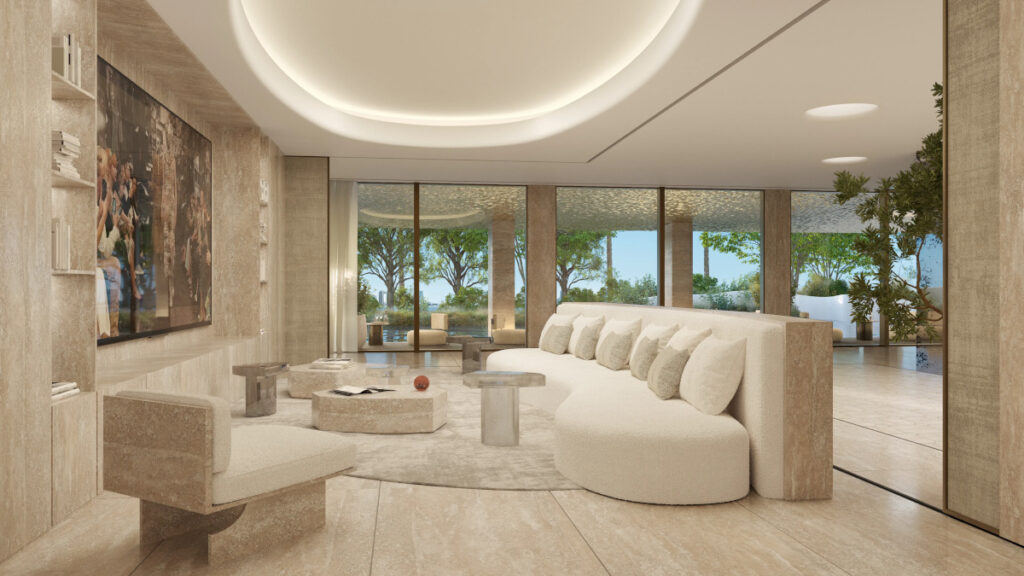 living room at the Maison Margiela Residences Branded Homes on Palm Jumeirah