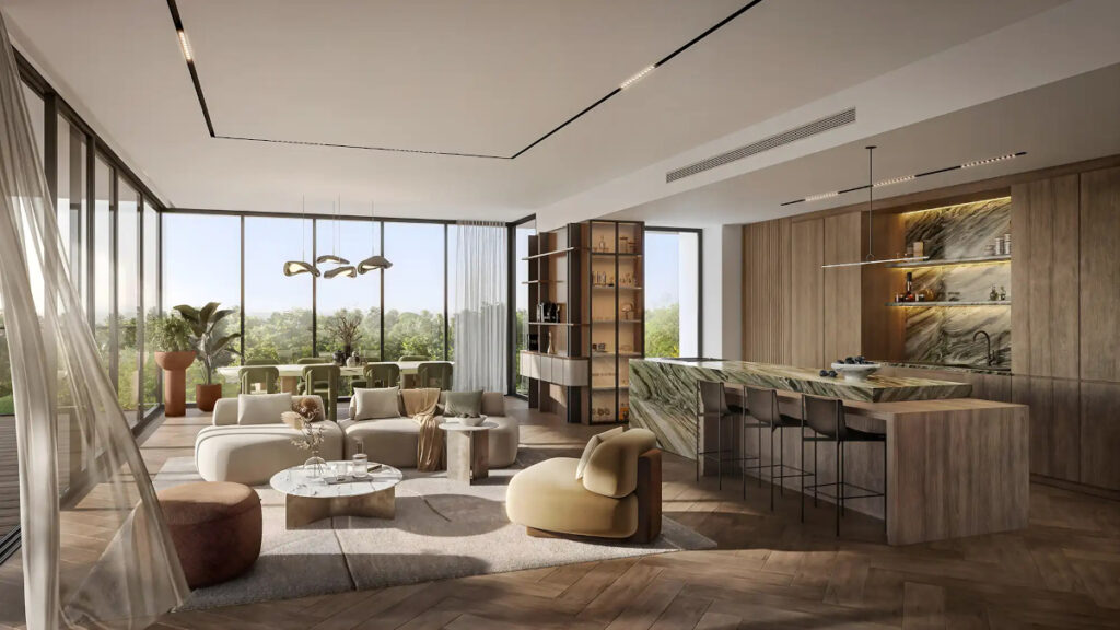 living room, dining room, open kitchen