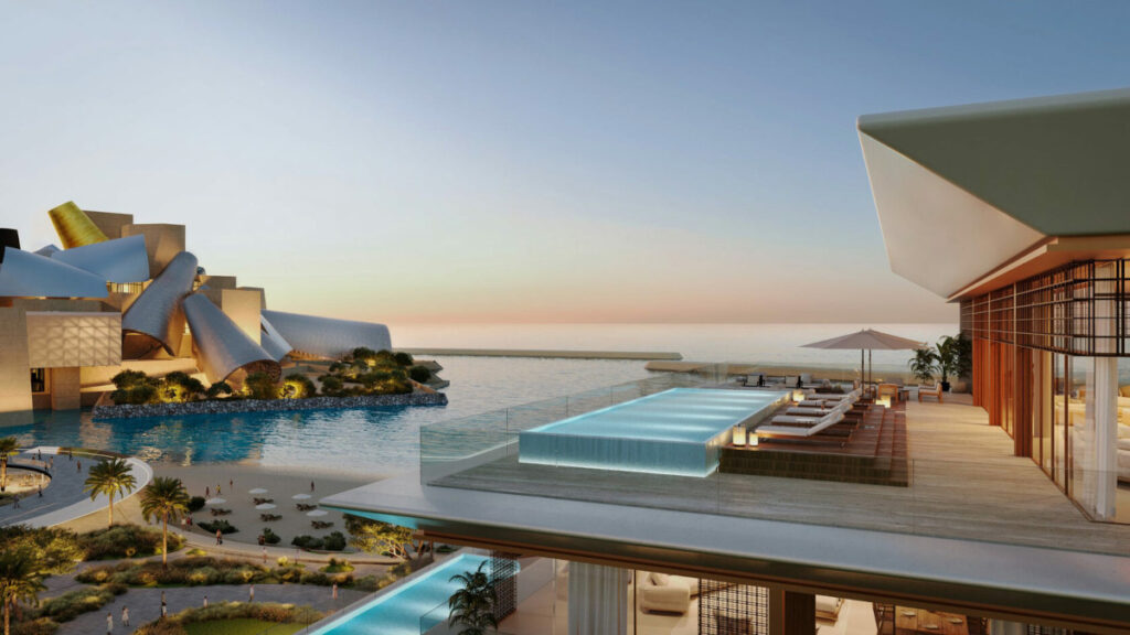 view of terrace with private swimming pool and the private beach