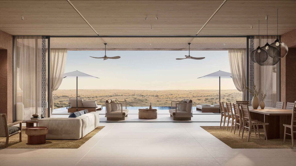 living room and dining room - The Ritz-Carlton Residences Al Wadi Desert Villas